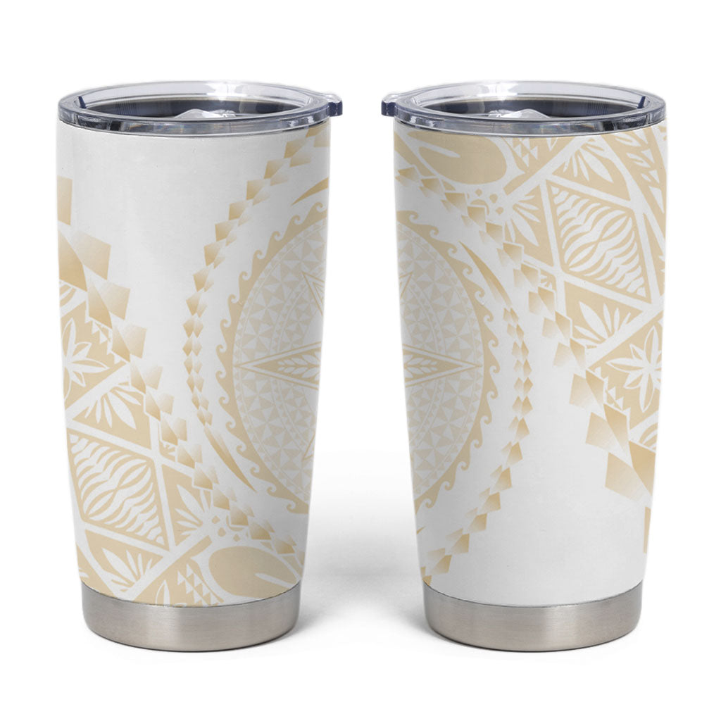 Tonga White Sunday Tumbler Cup Lotu Tamaiti Tongan Kupesi Pattern LT05 Beige - Polynesian Pride
