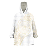 Tonga White Sunday Wearable Blanket Hoodie Lotu Tamaiti Tongan Kupesi Pattern LT05 One Size Beige - Polynesian Pride