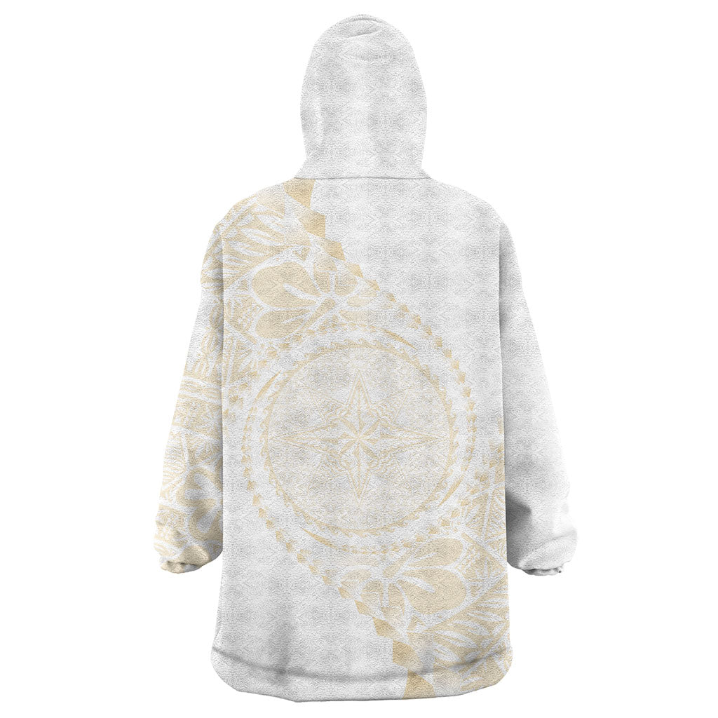 Tonga White Sunday Wearable Blanket Hoodie Lotu Tamaiti Tongan Kupesi Pattern LT05 - Polynesian Pride