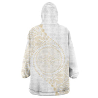 Tonga White Sunday Wearable Blanket Hoodie Lotu Tamaiti Tongan Kupesi Pattern LT05 - Polynesian Pride