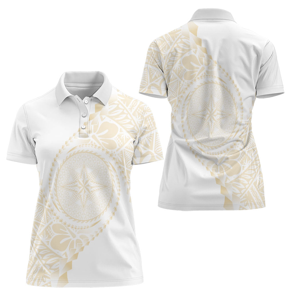 Tonga White Sunday Women Polo Shirt Lotu Tamaiti Tongan Kupesi Pattern LT05 - Polynesian Pride