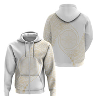 Tonga White Sunday Zip Hoodie Lotu Tamaiti Tongan Kupesi Pattern LT05 - Polynesian Pride
