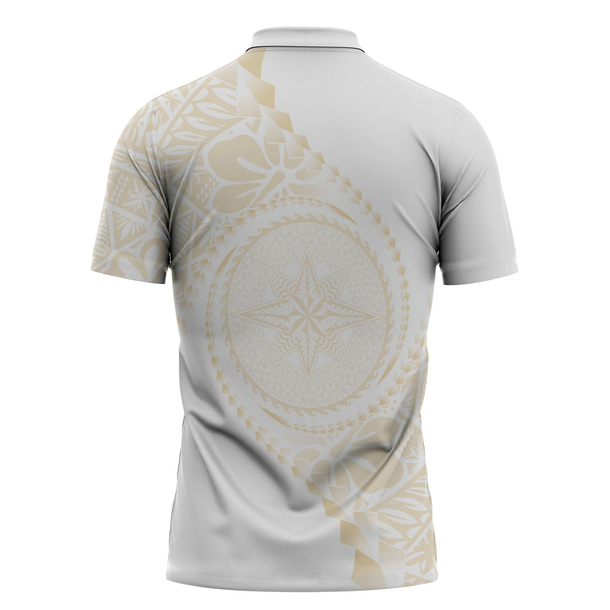 Tonga White Sunday Zipper Polo Shirt Lotu Tamaiti Tongan Kupesi Pattern LT05 - Polynesian Pride