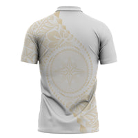 Tonga White Sunday Zipper Polo Shirt Lotu Tamaiti Tongan Kupesi Pattern LT05 - Polynesian Pride