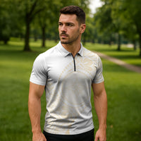 Tonga White Sunday Zipper Polo Shirt Lotu Tamaiti Tongan Kupesi Pattern LT05 - Polynesian Pride