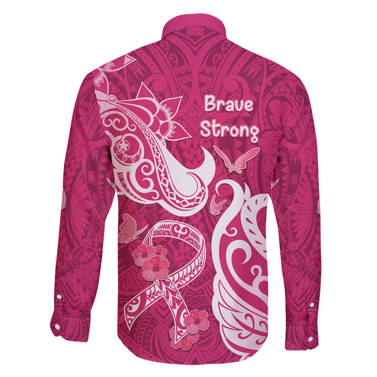 Breast Cancer Awareness Family Matching Off Shoulder Maxi Dress and Hawaiian Shirt Ribbon Polynesian Pattern Pink Version LT05 - Polynesian Pride