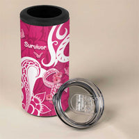Personalized Breast Cancer Awareness 4 in 1 Can Cooler Tumbler Ribbon Polynesian Pattern Pink Version