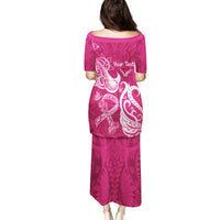 Personalized Breast Cancer Awareness Family Matching Puletasi Dress and Hawaiian Shirt Ribbon Polynesian Pattern Pink Version LT05 - Polynesian Pride