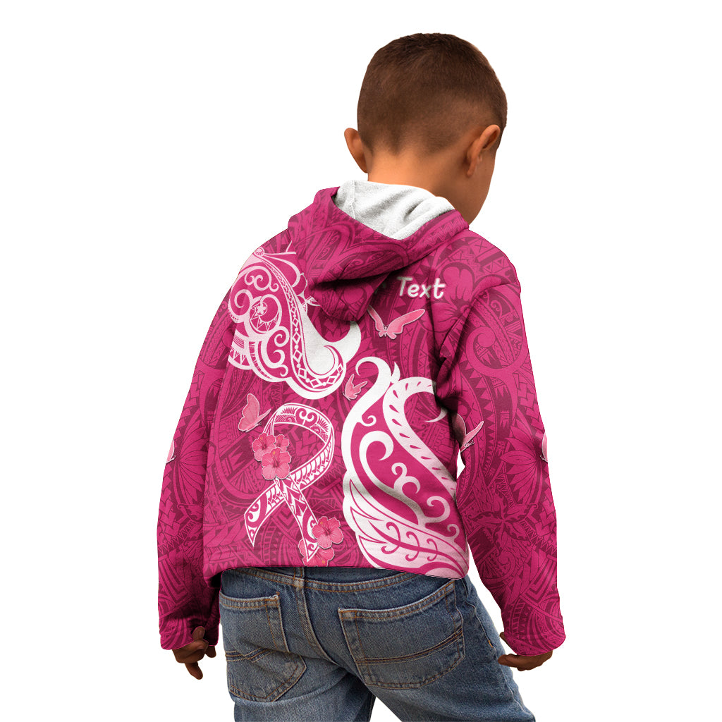 Personalized Breast Cancer Awareness Kid Hoodie Ribbon Polynesian Pattern Pink Version LT05 - Polynesian Pride