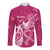 Personalized Breast Cancer Awareness Long Sleeve Button Shirt Ribbon Polynesian Pattern Pink Version LT05 Unisex Pink - Polynesian Pride