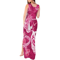 Personalized Breast Cancer Awareness Tank Maxi Dress Ribbon Polynesian Pattern Pink Version LT05 - Polynesian Pride