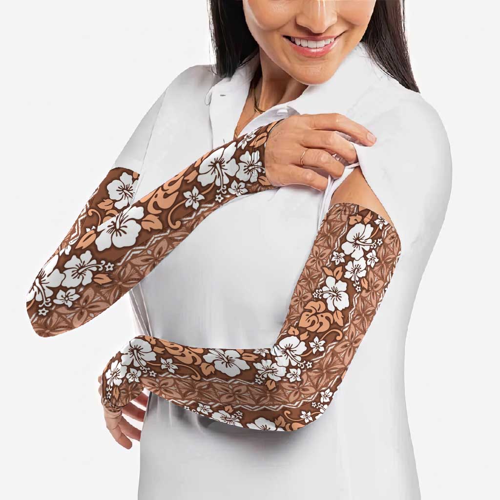 Hawaii Vintage Brown Hibiscus Tapa Pattern Arm Sleeves - Polynesian Pride