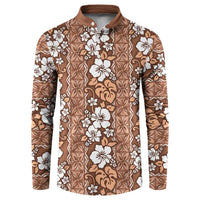 Hawaii Vintage Brown Hibiscus Tapa Pattern Button Sweatshirt