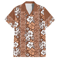 Hawaii Vintage Brown Hibiscus Tapa Pattern Family Matching Long Sleeve Bodycon Dress and Hawaiian Shirt LT05 Dad's Shirt - Short Sleeve Brown - Polynesian Pride
