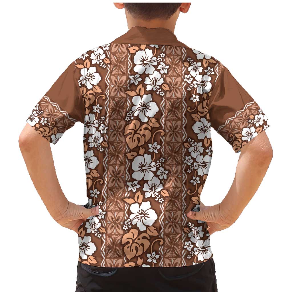 Hawaii Vintage Brown Hibiscus Tapa Pattern Family Matching Mermaid Dress and Hawaiian Shirt LT05 - Polynesian Pride