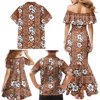 Hawaii Vintage Brown Hibiscus Tapa Pattern Family Matching Mermaid Dress and Hawaiian Shirt LT05 - Polynesian Pride