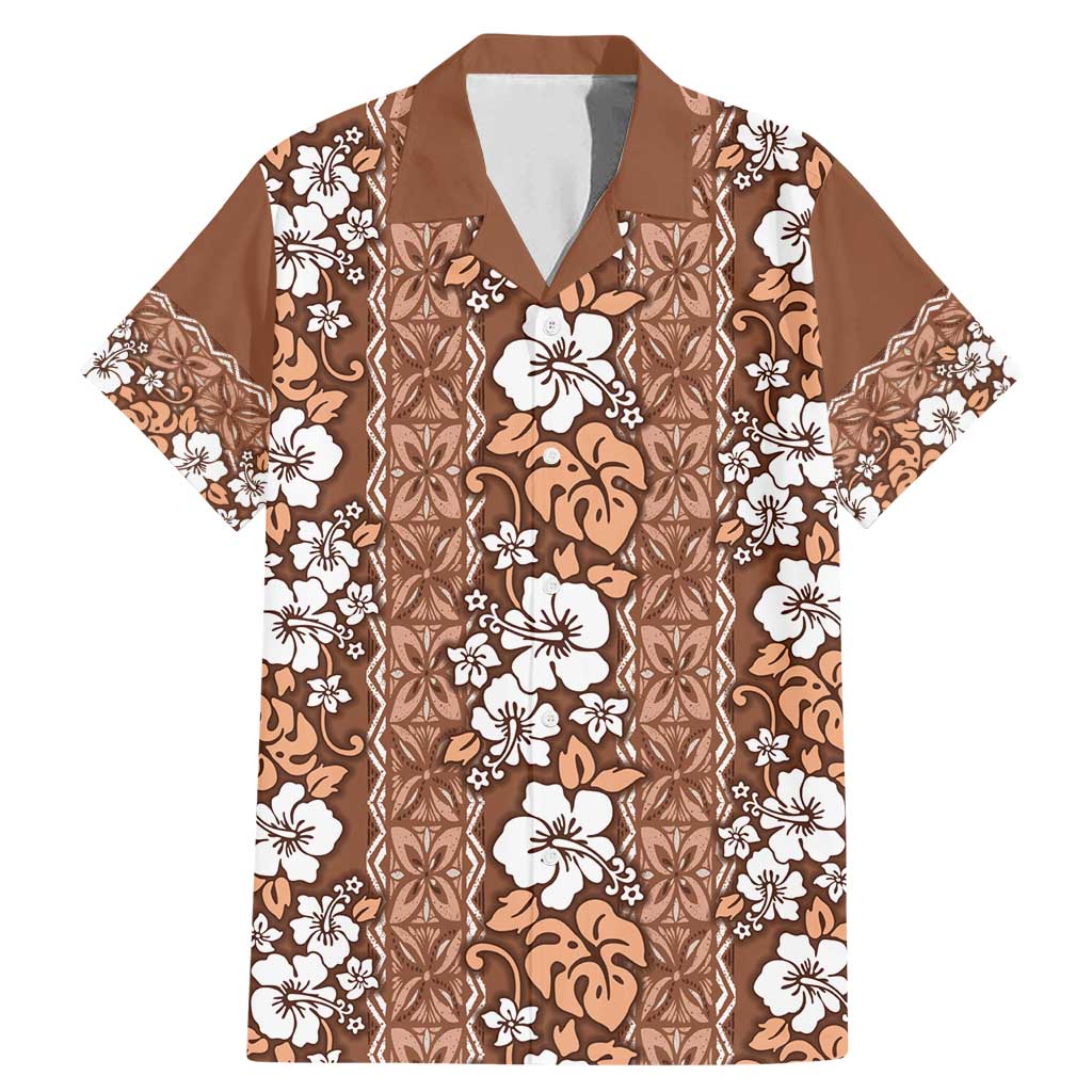 Hawaii Vintage Brown Hibiscus Tapa Pattern Family Matching Mermaid Dress and Hawaiian Shirt LT05 Dad's Shirt - Short Sleeve Brown - Polynesian Pride
