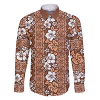 Hawaii Vintage Brown Hibiscus Tapa Pattern Family Matching Mermaid Dress and Hawaiian Shirt LT05 Dad's Shirt - Long Sleeve Brown - Polynesian Pride