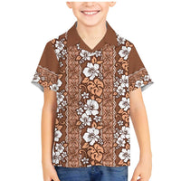 Hawaii Vintage Brown Hibiscus Tapa Pattern Family Matching Mermaid Dress and Hawaiian Shirt LT05 Son's Shirt Brown - Polynesian Pride