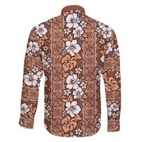 Hawaii Vintage Brown Hibiscus Tapa Pattern Family Matching Off The Shoulder Long Sleeve Dress and Hawaiian Shirt LT05 - Polynesian Pride