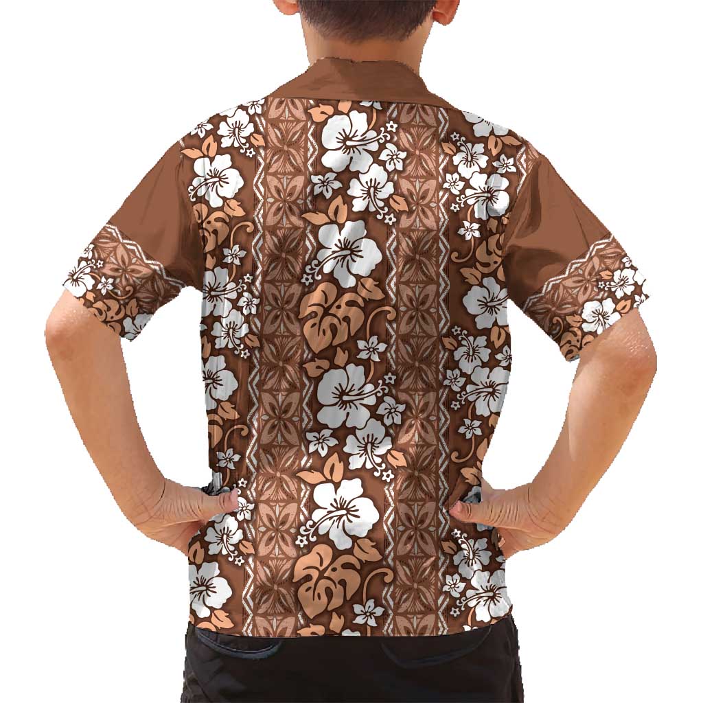 Hawaii Vintage Brown Hibiscus Tapa Pattern Family Matching Off Shoulder Maxi Dress and Hawaiian Shirt LT05 - Polynesian Pride