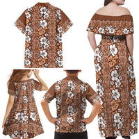 Hawaii Vintage Brown Hibiscus Tapa Pattern Family Matching Off Shoulder Maxi Dress and Hawaiian Shirt LT05 - Polynesian Pride