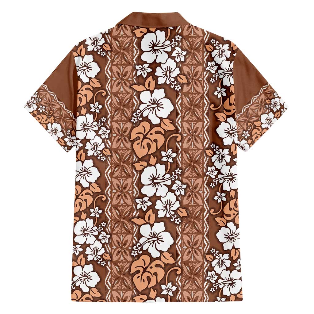 Hawaii Vintage Brown Hibiscus Tapa Pattern Family Matching Off Shoulder Maxi Dress and Hawaiian Shirt LT05 - Polynesian Pride
