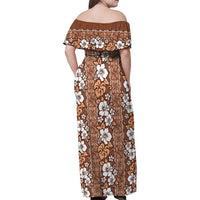 Hawaii Vintage Brown Hibiscus Tapa Pattern Family Matching Off Shoulder Maxi Dress and Hawaiian Shirt LT05 - Polynesian Pride