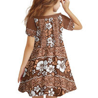 Hawaii Vintage Brown Hibiscus Tapa Pattern Family Matching Off Shoulder Short Dress and Hawaiian Shirt LT05 - Polynesian Pride