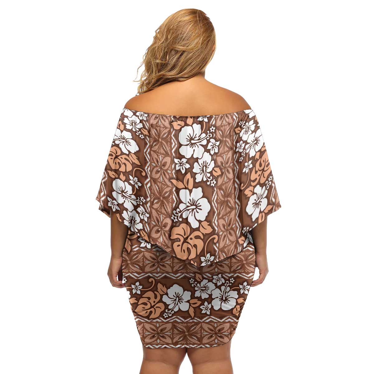 Hawaii Vintage Brown Hibiscus Tapa Pattern Family Matching Off Shoulder Short Dress and Hawaiian Shirt LT05 - Polynesian Pride