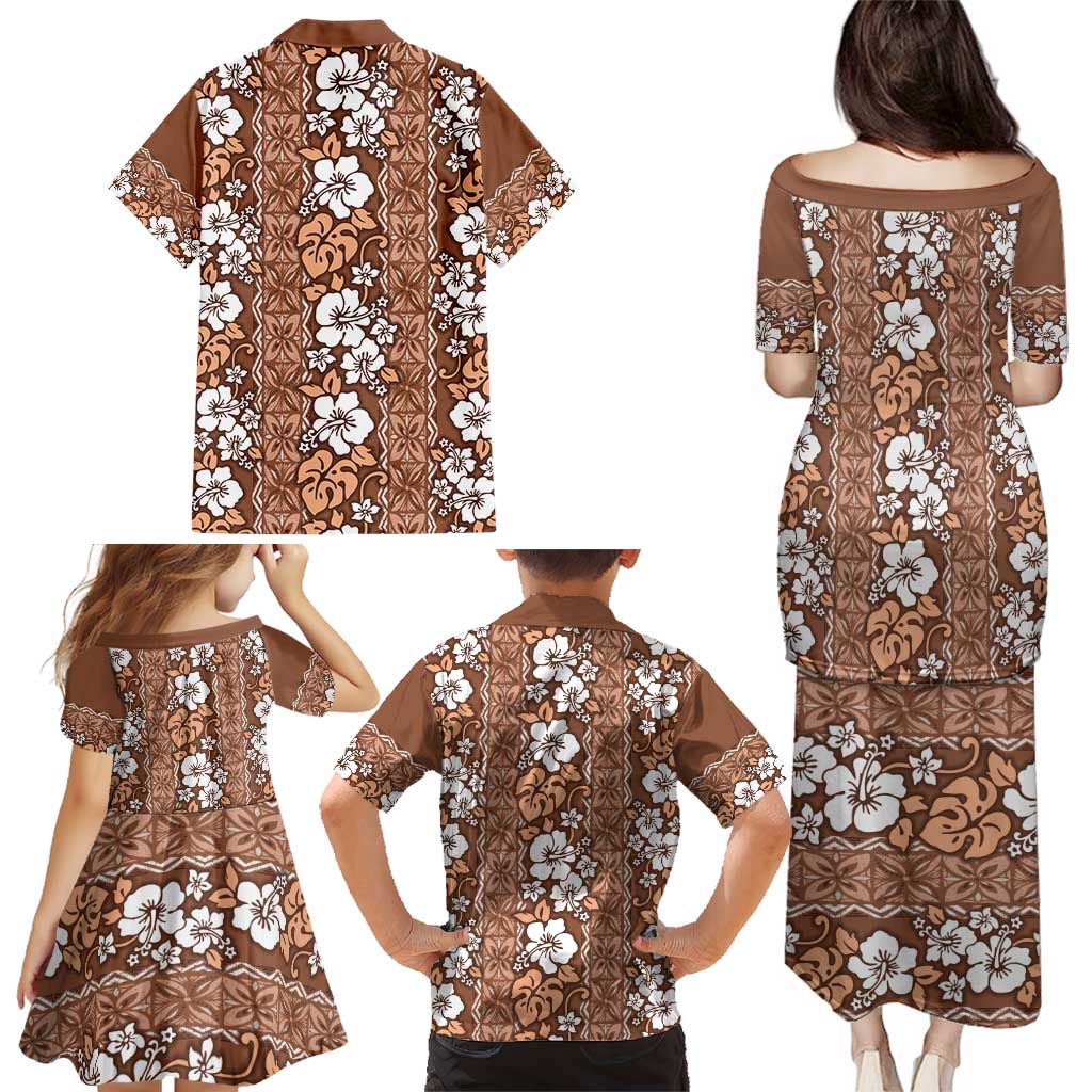 Hawaii Vintage Brown Hibiscus Tapa Pattern Family Matching Puletasi and Hawaiian Shirt LT05 - Polynesian Pride