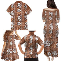 Hawaii Vintage Brown Hibiscus Tapa Pattern Family Matching Puletasi and Hawaiian Shirt LT05 - Polynesian Pride