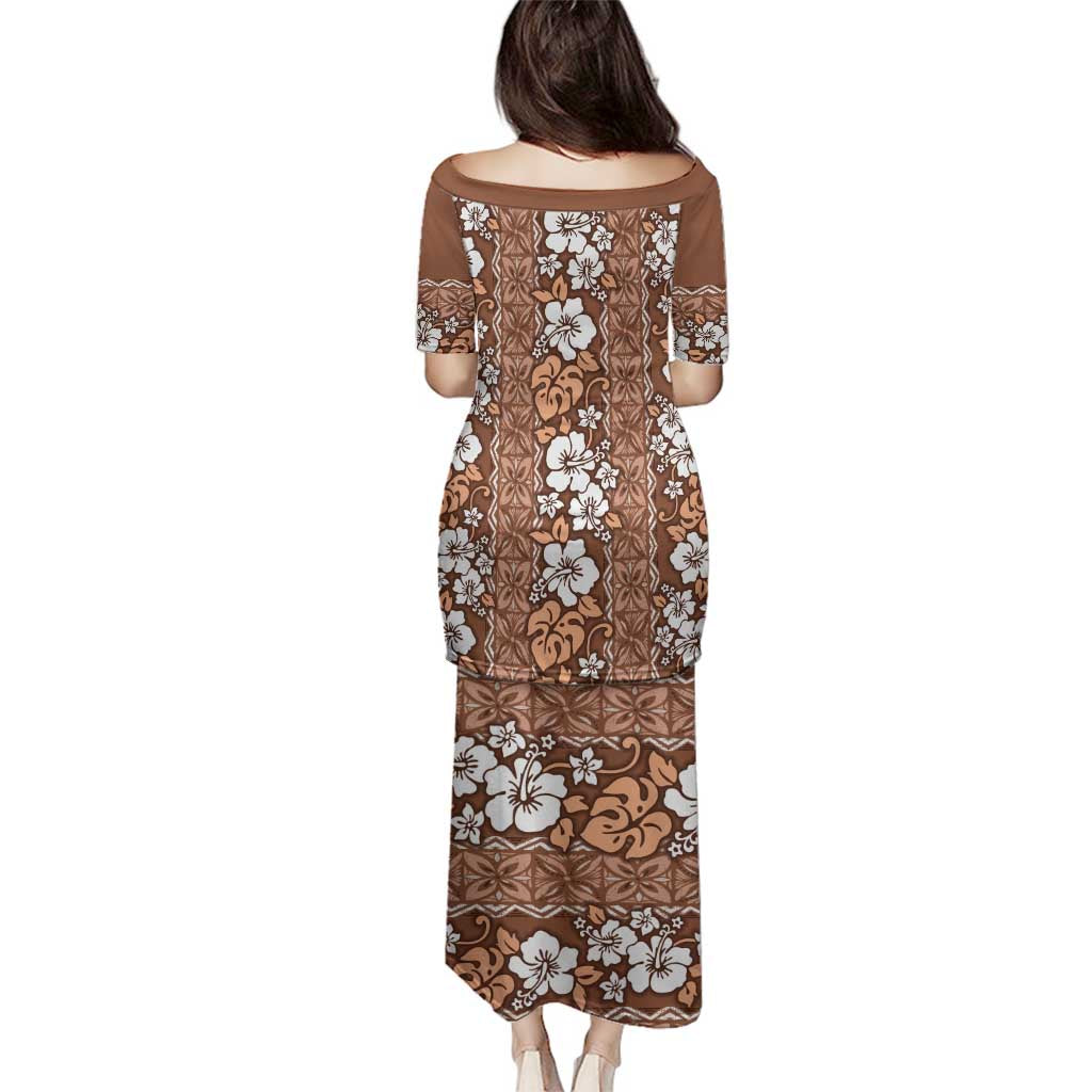 Hawaii Vintage Brown Hibiscus Tapa Pattern Family Matching Puletasi and Hawaiian Shirt LT05 - Polynesian Pride