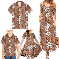 Hawaii Vintage Brown Hibiscus Tapa Pattern Family Matching Summer Maxi Dress and Hawaiian Shirt LT05 - Polynesian Pride