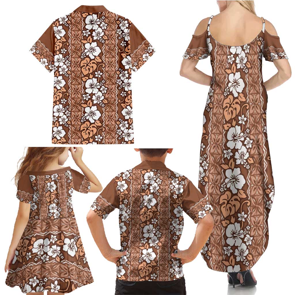 Hawaii Vintage Brown Hibiscus Tapa Pattern Family Matching Summer Maxi Dress and Hawaiian Shirt LT05 - Polynesian Pride