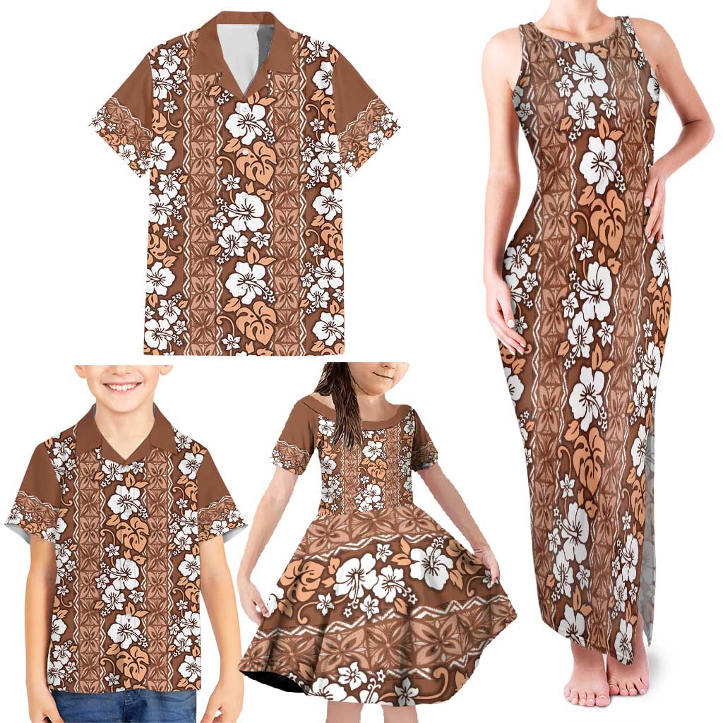 Hawaii Vintage Brown Hibiscus Tapa Pattern Family Matching Tank Maxi Dress and Hawaiian Shirt LT05 - Polynesian Pride