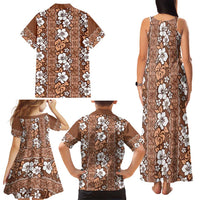 Hawaii Vintage Brown Hibiscus Tapa Pattern Family Matching Tank Maxi Dress and Hawaiian Shirt LT05 - Polynesian Pride