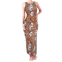 Hawaii Vintage Brown Hibiscus Tapa Pattern Family Matching Tank Maxi Dress and Hawaiian Shirt LT05 Mom's Dress Brown - Polynesian Pride