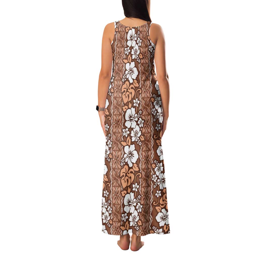 Hawaii Vintage Brown Hibiscus Tapa Pattern Family Matching Tank Maxi Dress and Hawaiian Shirt LT05 - Polynesian Pride
