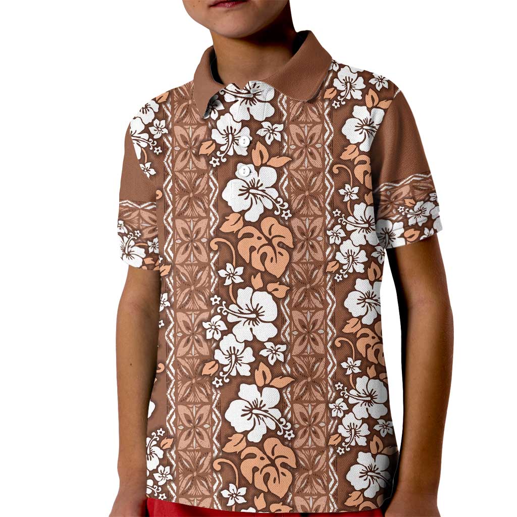 Hawaii Vintage Brown Hibiscus Tapa Pattern Kid Polo Shirt LT05 Kid Brown - Polynesian Pride