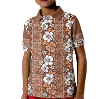 Hawaii Vintage Brown Hibiscus Tapa Pattern Kid Polo Shirt LT05 Kid Brown - Polynesian Pride