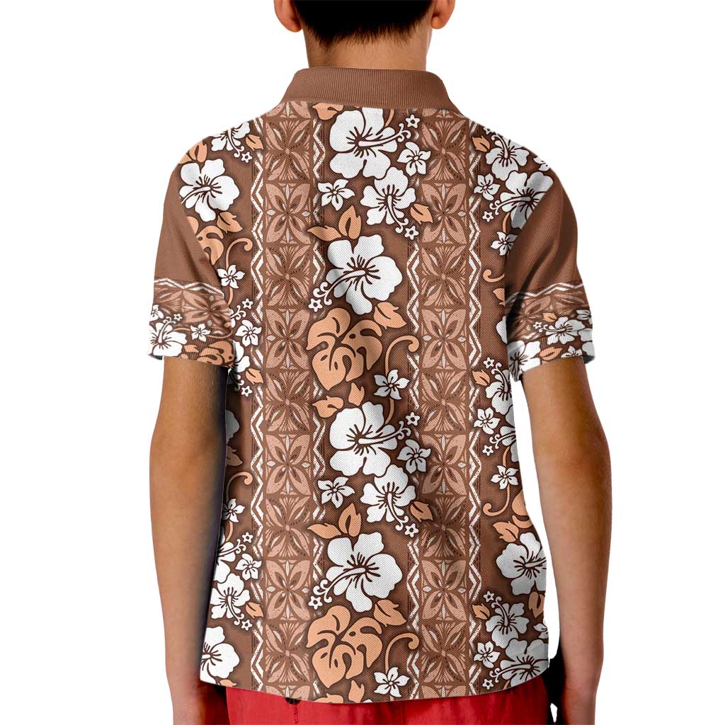 Hawaii Vintage Brown Hibiscus Tapa Pattern Kid Polo Shirt LT05 - Polynesian Pride
