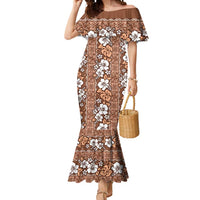 Hawaii Vintage Brown Hibiscus Tapa Pattern Mermaid Dress LT05 Women Brown - Polynesian Pride
