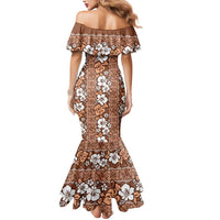 Hawaii Vintage Brown Hibiscus Tapa Pattern Mermaid Dress LT05 - Polynesian Pride