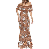 Hawaii Vintage Brown Hibiscus Tapa Pattern Mermaid Dress LT05 - Polynesian Pride