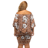 Hawaii Vintage Brown Hibiscus Tapa Pattern Off Shoulder Short Dress LT05 - Polynesian Pride