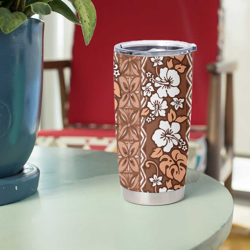 Hawaii Vintage Brown Hibiscus Tapa Pattern Tumbler Cup