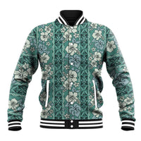 Hawaii Vintage Green Hibiscus Tapa Pattern Baseball Jacket