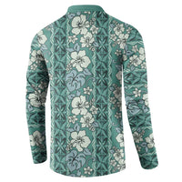 Hawaii Vintage Green Hibiscus Tapa Pattern Button Sweatshirt