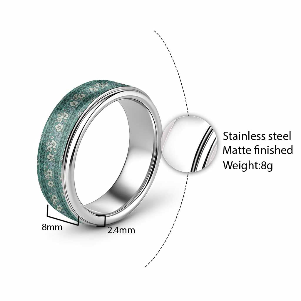 Hawaii Vintage Green Hibiscus Tapa Pattern Classic Ring - Polynesian Pride